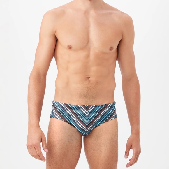 New Men's Mr. Turk Striped Brief Swim Bottoms - Picture 1 of 6